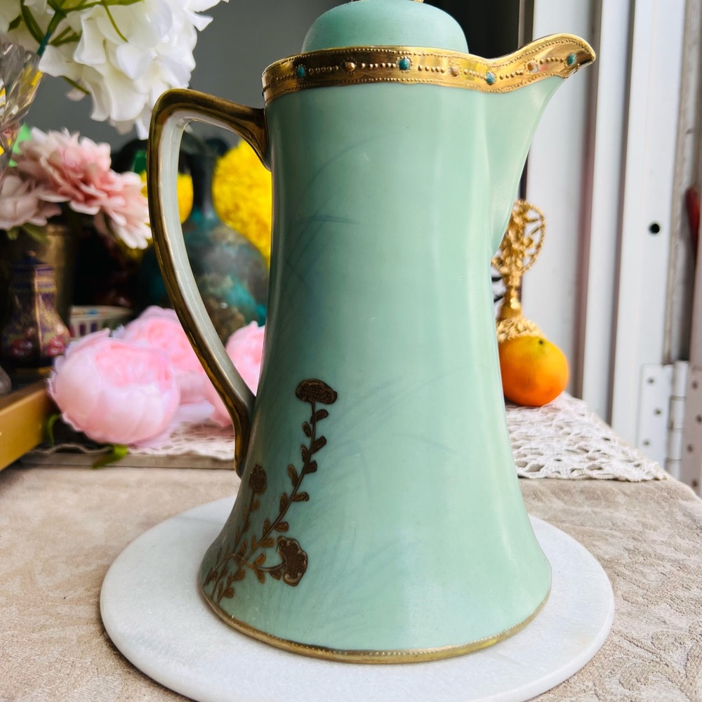 Ethereal Green and Gold Porcelain Hot cocoa or tea Pitcher - Picture 4 of 14